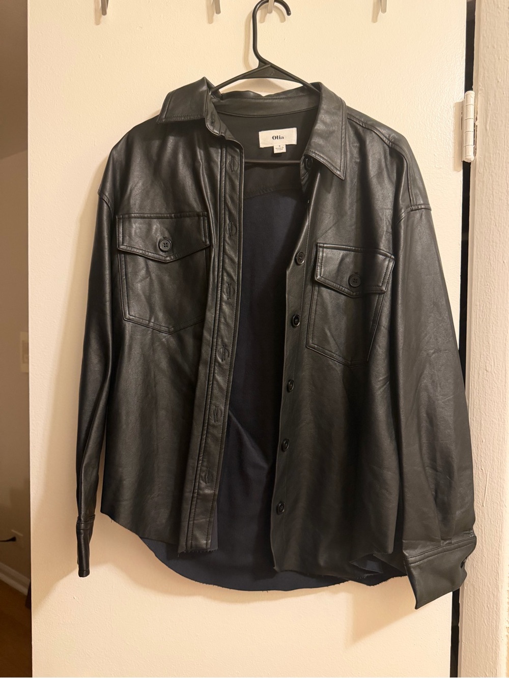 Oliva Black Faux Leather Button-Front Jacket